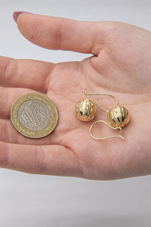 14 Ayar Altın Düz Kalemli Büyük Top Küpe