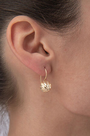 14 Ayar Altın Düz Kalemli Orta Top Küpe