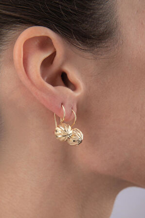 14 Ayar Altın Düz Kalemli Orta Top Küpe