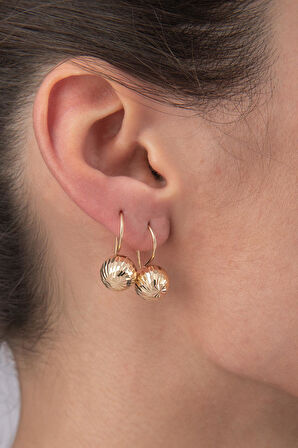 14 Ayar Altın Işıltılı Kalemli Orta Top Küpe