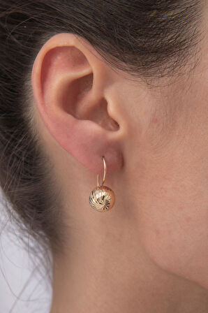 14 Ayar Altın Işıltılı Kalemli Orta Top Küpe