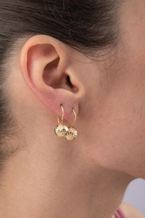 14 Ayar Altın Işıltılı Kalemli Midi Top Küpe