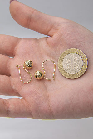 14 Ayar Altın Işıltılı Kalemli Midi Top Küpe