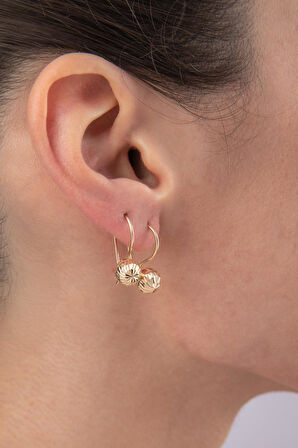 14 Ayar Altın Işıltılı Kalemli Mini Top Küpe