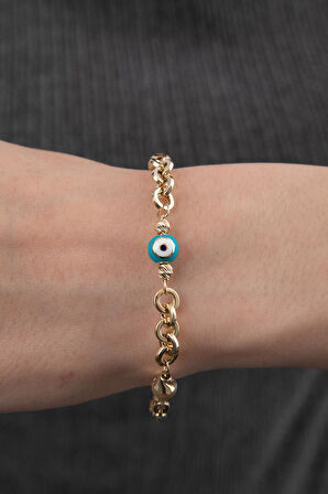 14 Ayar Altın Nazarlık Detaylı Halkalar Bileklik