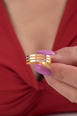 22 Ayar Görünümlü 14 Ayar Altın 3 Sıralı Ajda Yüzük