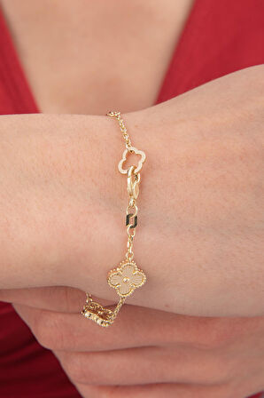 14 Ayar Altın 5'li Şans Yoncası Bileklik