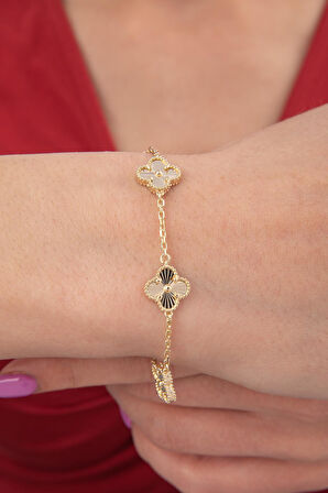 14 Ayar Altın 5'li Şans Yoncası Bileklik