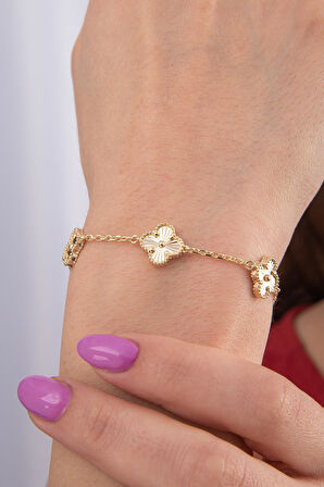 14 Ayar Altın 5'li Şans Yoncası Bileklik