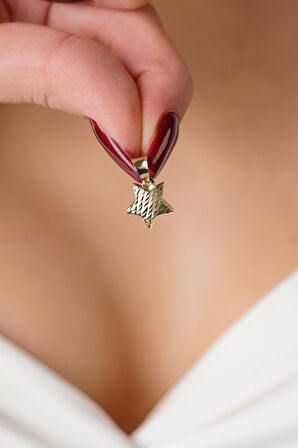 14 Ayar Altın Desenli Yıldız Kolye Ucu