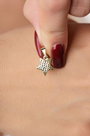 14 Ayar Altın Desenli Yıldız Kolye Ucu