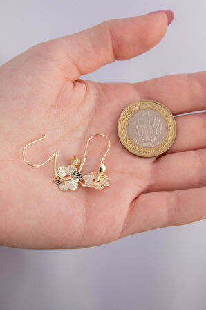 14 Ayar Altın Papatya Sallantılı Pır Pır Küpe