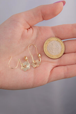 14 Ayar Altın Mini Papatya Sallantılı Pır Pır Küpe