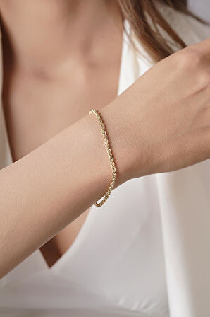 14 Ayar Altın Işıltılı Burgu Zincir Bileklik 2.50 mm