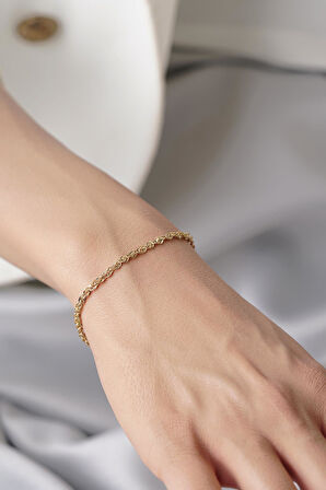 14 Ayar Altın Işıltılı Burgu Zincir Bileklik 2.50 mm