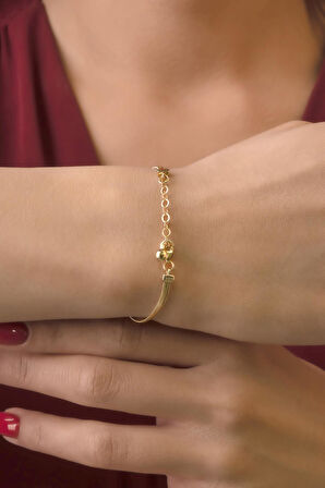 14 Ayar Altın Şans Yoncası ve Göz Detaylı İtalyan Balıksırtı Bileklik