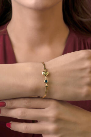 14 Ayar Altın Kalp ve Göz Detaylı İtalyan Balıksırtı Bileklik