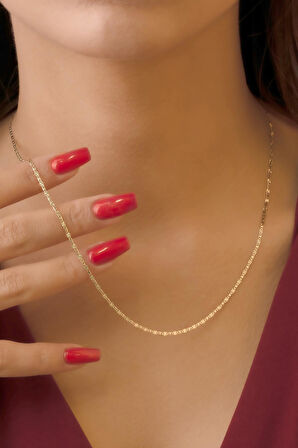 14 Ayar Altın Aynalı Kalem Valentino Zincir Kolye