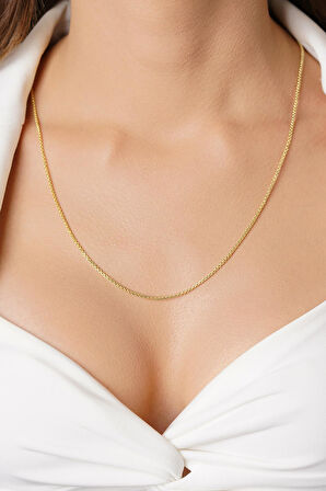 14 Ayar Altın Desenli Küp Zincir Kolye 1.60 mm