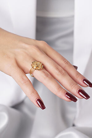 14 Ayar Altın Gül Motifli Telkari Yüzük - Anne Yüzüğü