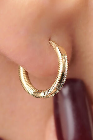 14 Ayar Altın Kalemli Mini Ajda Halka Küpe