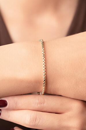 14 Ayar Altın Desenli Küp Zincir Bileklik 2.55 mm