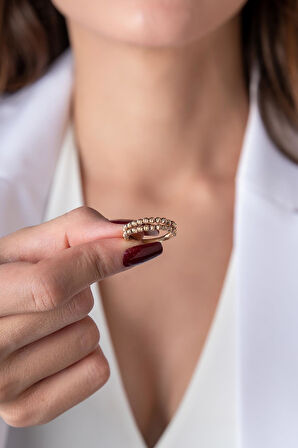 14 Ayar Altın 2 Sıralı Dorika Top Yüzük