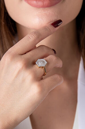 14 Ayar Altın Köşeli Trapez Yüzük