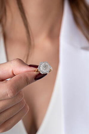 14 Ayar Altın Köşeli Trapez Yüzük