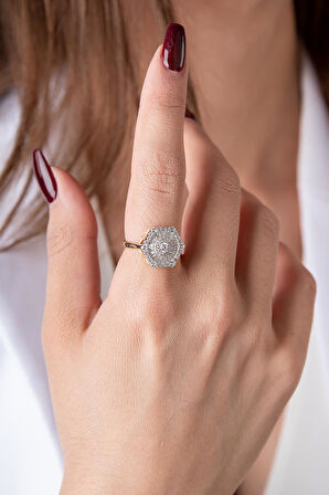 14 Ayar Altın Köşeli Trapez Yüzük