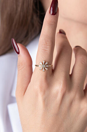 14 Ayar Altın Taşlı Çiçek Yüzük