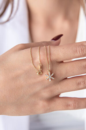 14 Ayar Altın Taşlı Çiçek Motifli Kolye