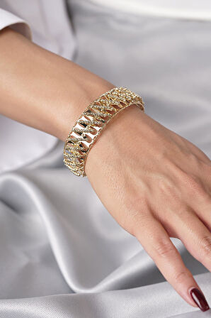 14 Ayar Altın Işıltılı Dorika Kelepçe Bileklik