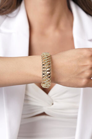 14 Ayar Altın Işıltılı Dorika Kelepçe Bileklik