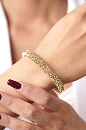 14 Ayar Altın İtalyan Çapraz Örme Kelepçe Bileklik