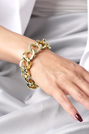 14 Ayar Altın Taşlı Halka Gurmet Zincir Bileklik