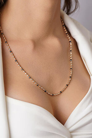 14 Ayar Altın Siyah Mine Detaylı Adelle Kolye