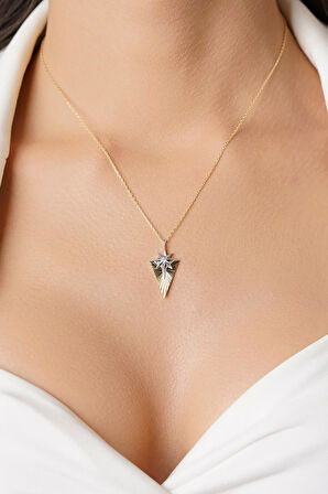 14 Ayar Altın Tektaş Detaylı Işıltılı Kuzey Yıldızı Kolye