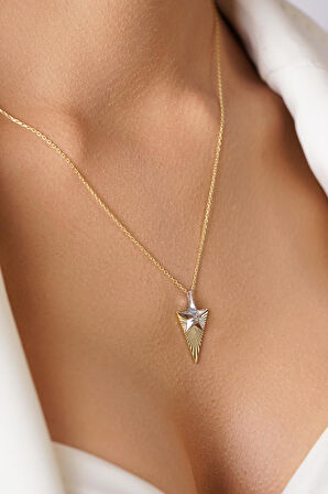 14 Ayar Altın Tektaş Detaylı Işıltılı Yıldız Kolye