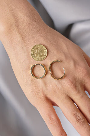 14 Ayar Altın Asimetrik Halka Küpe