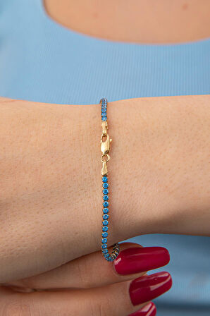 14 Ayar Altın Akuamarin Taşlı İnce Su Yolu Bileklik