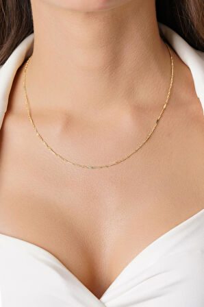 14 Ayar Altın Plaka Detaylı Singapur Zincir Kolye