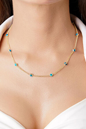 14 Ayar Altın Gurmet Zincirde Göz Detaylı Kolye