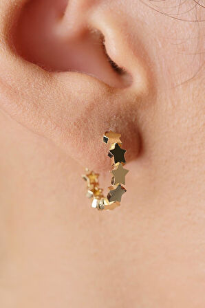 14 Ayar Altın Büyük Yıldız Dizisi Halka Küpe