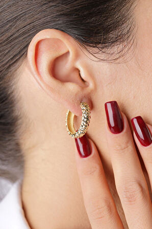 14 Ayar Altın Işıltılı Halka Küpe 6