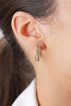 14 Ayar Altın Işıltılı Halka Küpe 6