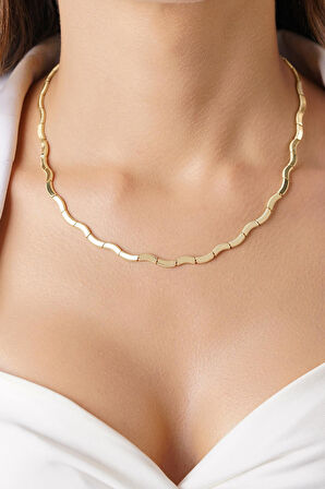 14 Ayar Altın Dalgalı Ajda Kolye