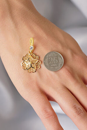 14 Ayar Altın Büyük Gül Motifli Telkari Kolye Ucu