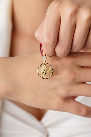 14 Ayar Altın Büyük Gül Motifli Telkari Kolye Ucu