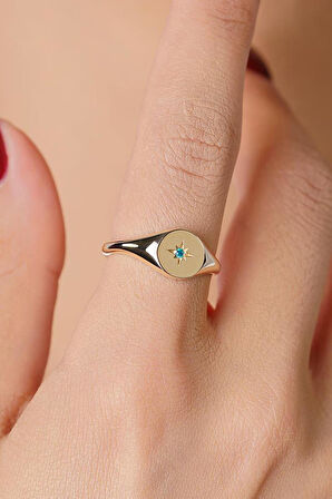 14 Ayar Altın Akuamarin Taşlı Kutup Yıldızı Yüzük